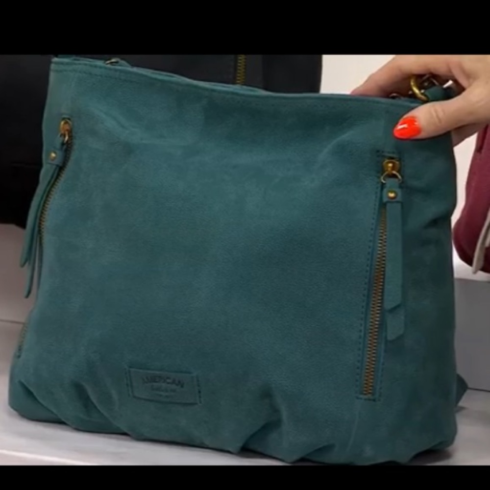 American Leather Co. Nubuck Leather Ella Crossbody Dark Teal - Picture 6 of 15